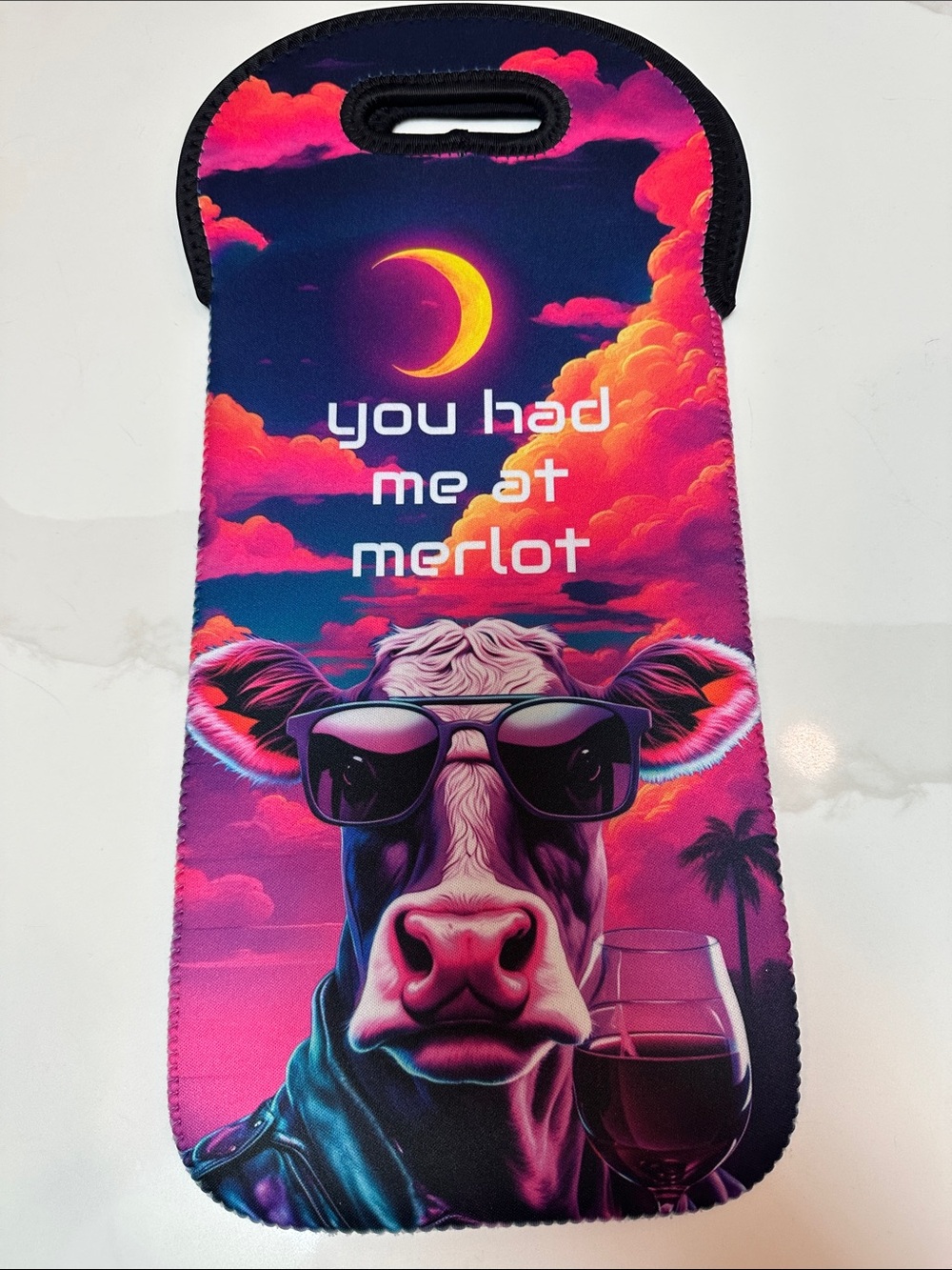 You Had Me At Merlot Cow Wine Tote - Neon Pink & Purple